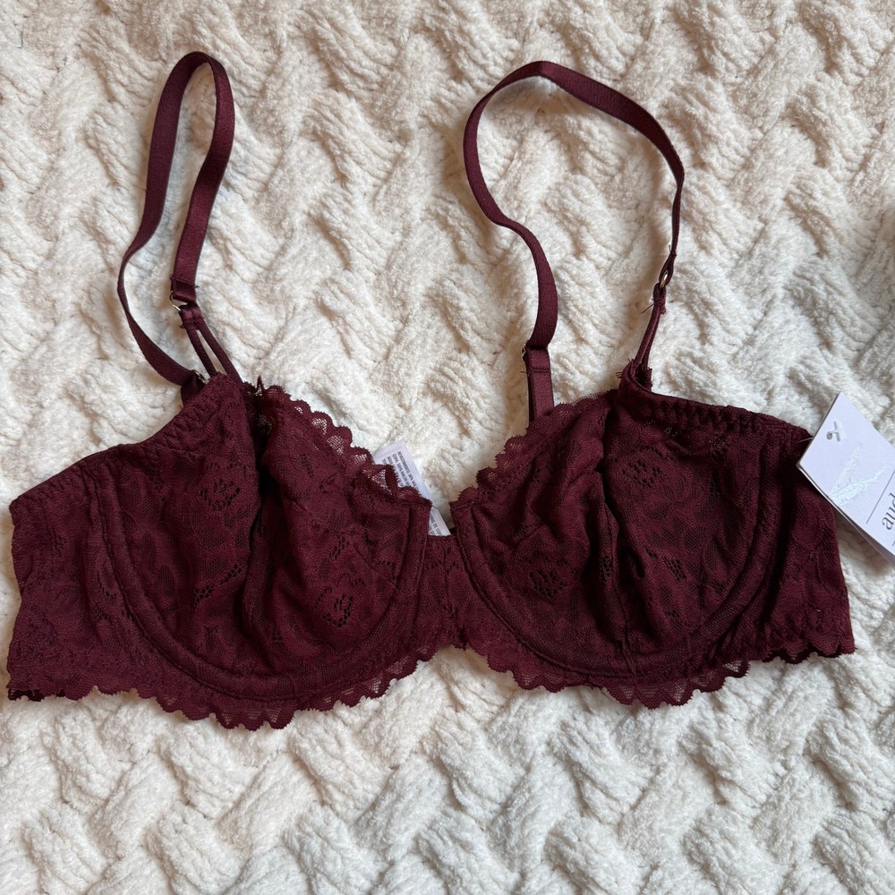 Auden Women Burgundy Floral Lace Unlined Balconette Underwire Bra 36A